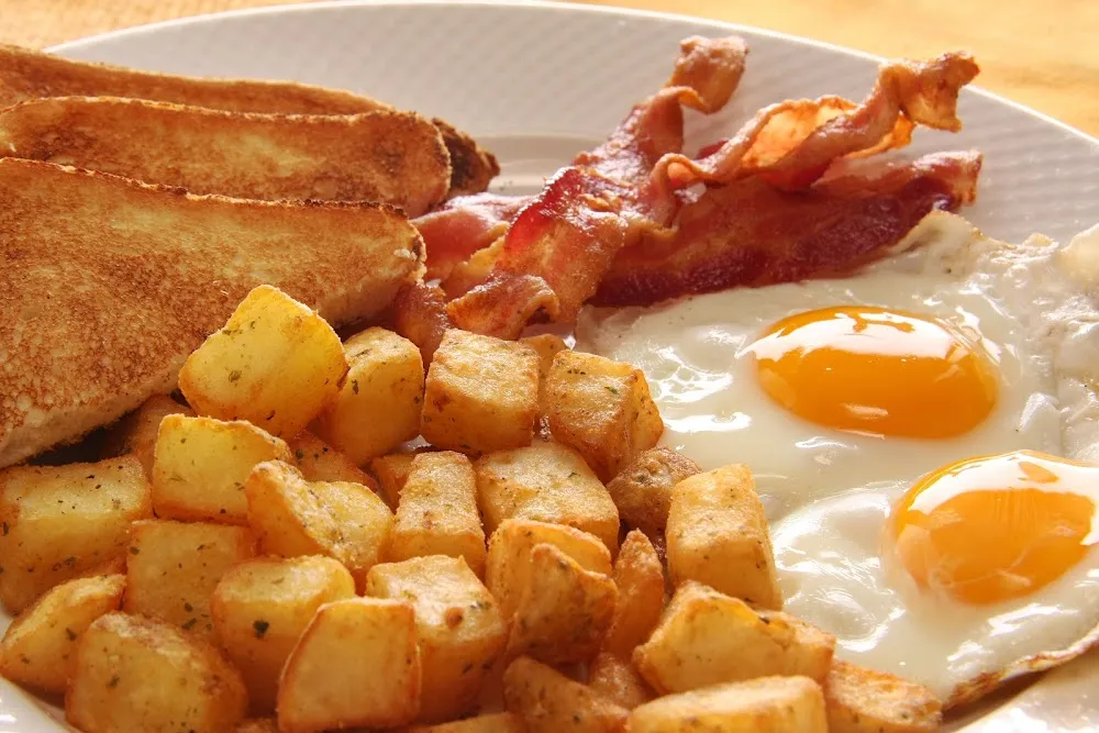 Eggs Bacon Toast and Hash Browns